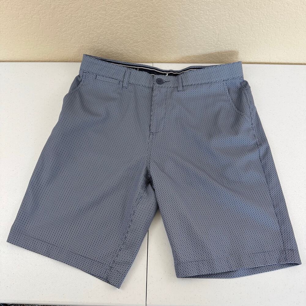 Johnnie-O Shorts Mens Size 32 Blue Geometric Stretch Performance Tech Golf 9"